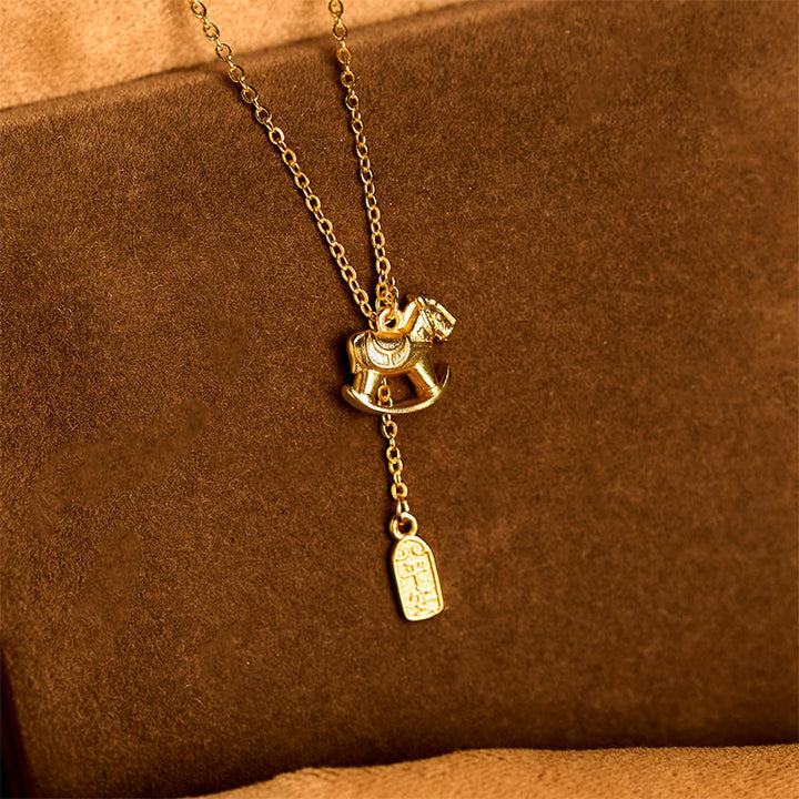 Collar con colgante de cobre chapado en oro de 24k con Buddha Stones, Año del Caballo, símbolo de paz - image 4