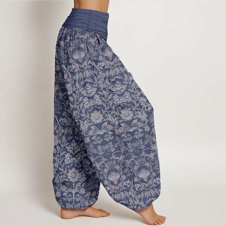 Pantalones bombachos de cintura elástica para mujer, de algodón puro con intrincado estampado de flores, hojas y enredaderas, de Buddha Stones. - image 7