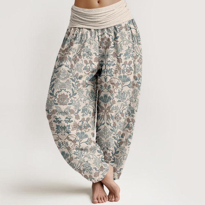 Pantalones bombachos de cintura elástica para mujer, de algodón puro con intrincado estampado de flores, hojas y enredaderas, de Buddha Stones. - Beige - US16，UK/AU20，EU48 (3XL) - image 11