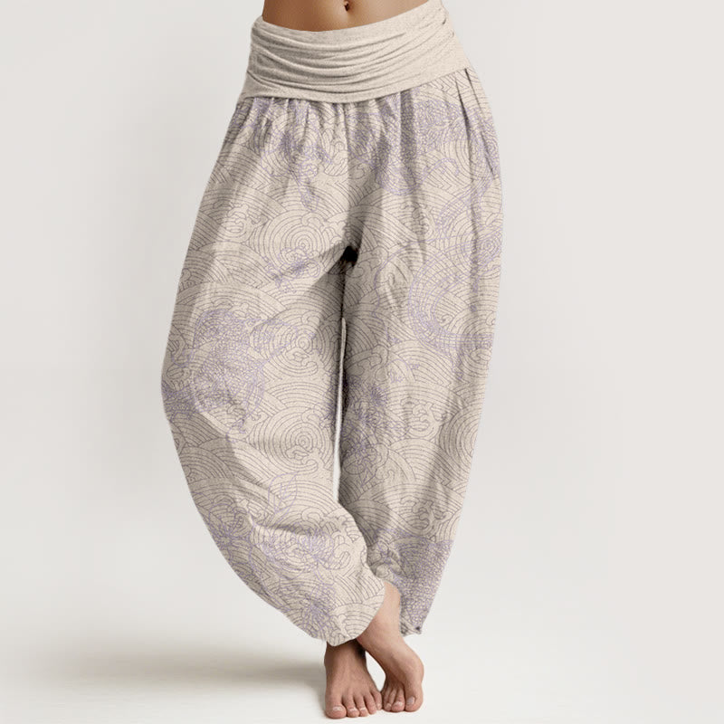 Pantalones bombachos de cintura elástica para mujer, de algodón puro con exquisitos estampados de flores y peces koi, confeccionados con Buddha Stones. - PapayaWhip - US16，UK/AU20，EU48 (3XL) - image 8