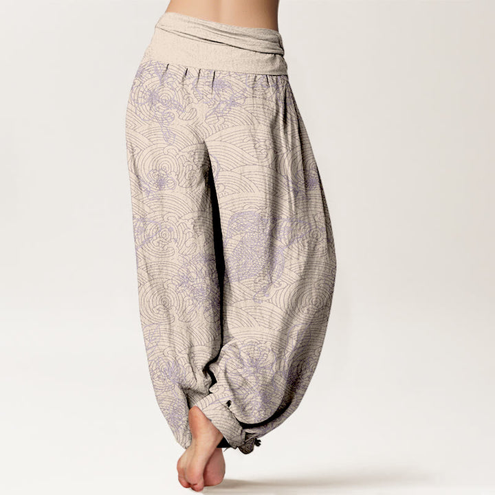 Pantalones bombachos de cintura elástica para mujer, de algodón puro con exquisitos estampados de flores y peces koi, confeccionados con Buddha Stones. - image 10