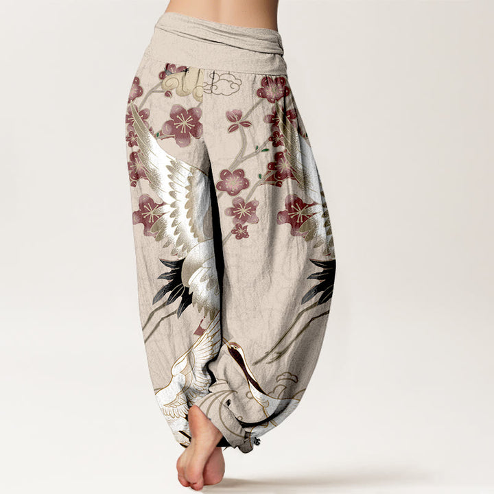 Pantalones bombachos de cintura elástica para mujer, de algodón puro con estampado de Buddha Stones, grullas, flores y nubes. - image 6