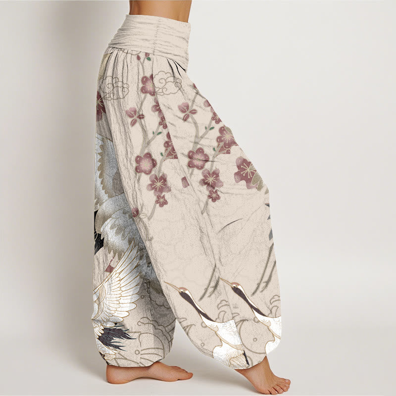 Pantalones bombachos de cintura elástica para mujer, de algodón puro con estampado de Buddha Stones, grullas, flores y nubes. - image 7