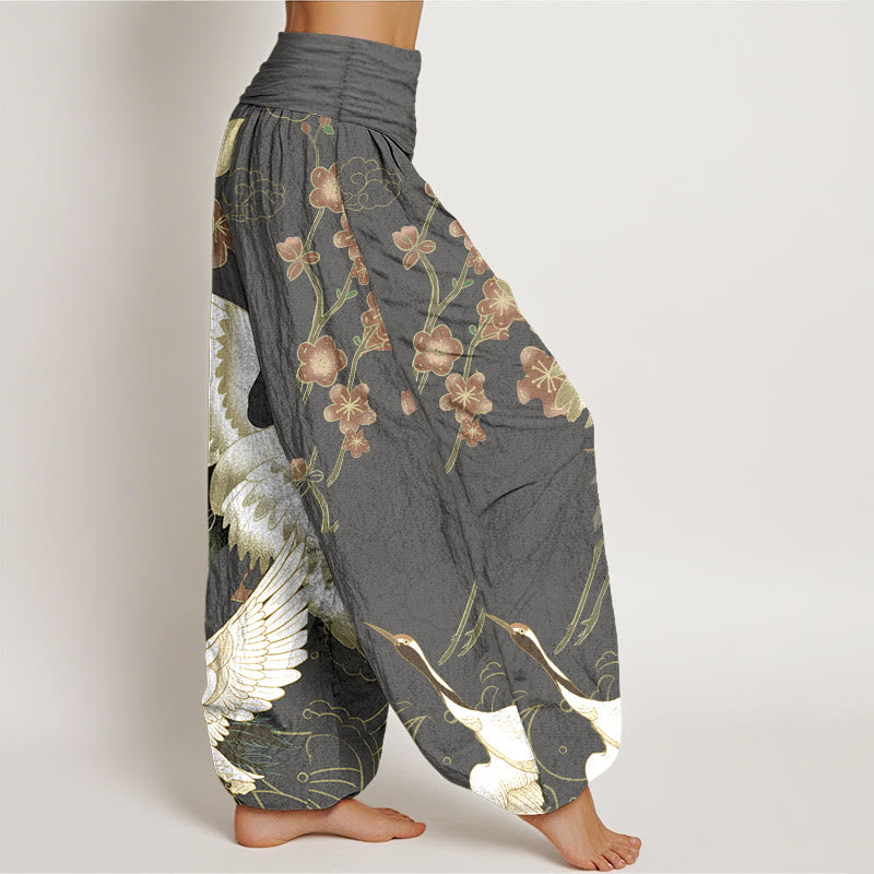 Pantalones bombachos de cintura elástica para mujer, de algodón puro con estampado de Buddha Stones, grullas, flores y nubes. - image 10
