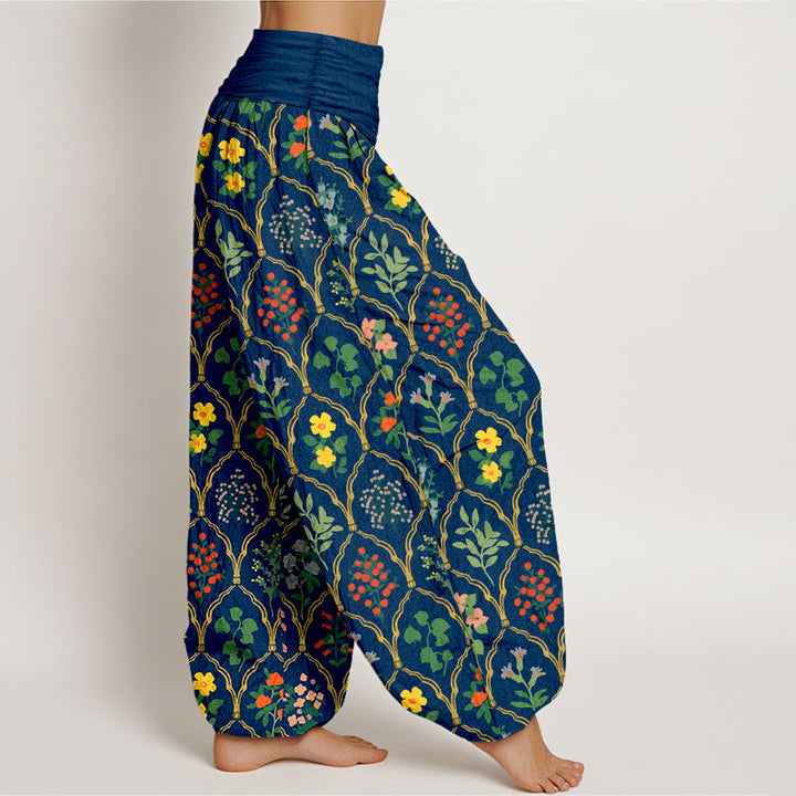 Pantalones bombachos de cintura elástica para mujer, de algodón puro con estampado de flores, bayas y hojas de Buddha Stones. - image 10