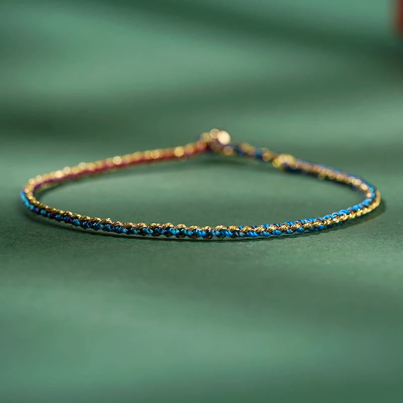 Pulsera trenzada extrafina con cuentas de moneda de la suerte y cuerda colorida de Buddha Stones - Azul oscuro - Cuerda desnuda - 20 cm - image 19