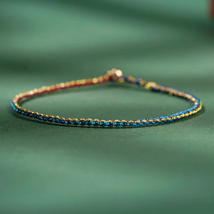 Pulsera trenzada extrafina con cuentas de moneda de la suerte y cuerda colorida de Buddha Stones - Azul oscuro - Cuerda desnuda - 20 cm - image 19