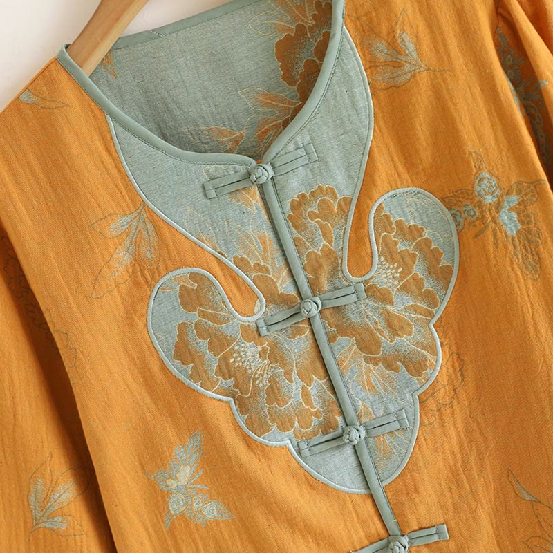 Conjunto de camisa tipo cárdigan y pantalón de manga larga con estampado de botones de rana y bolsillos, de algodón , con Buddha Stones (2 piezas).  - image 3