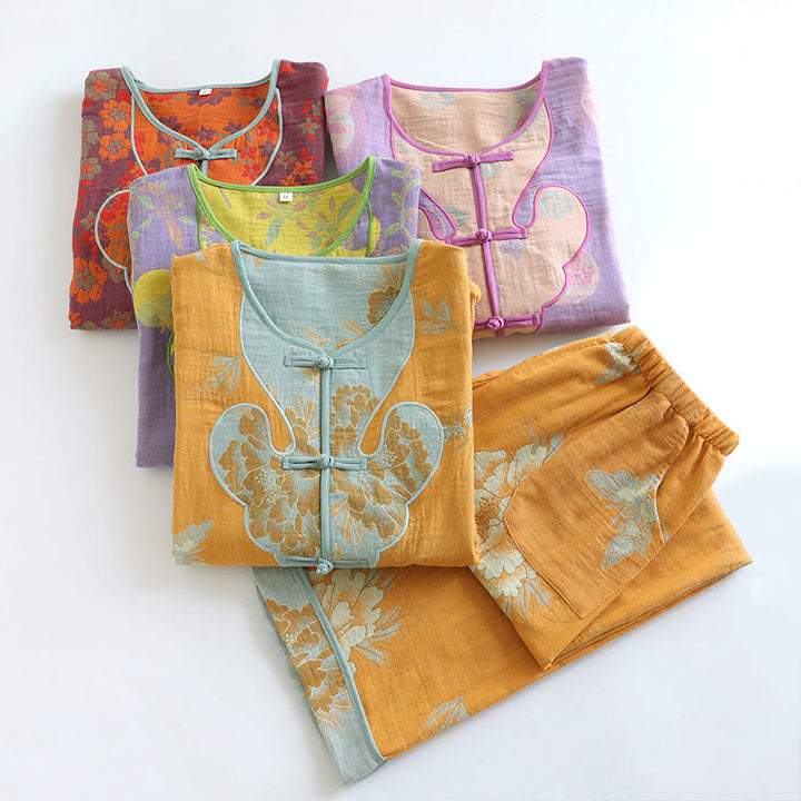 Conjunto de camisa tipo cárdigan y pantalón de manga larga con estampado de botones de rana y bolsillos, de algodón , con Buddha Stones (2 piezas).  - image 22