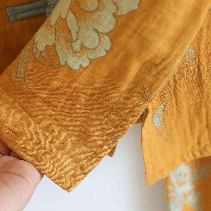 Conjunto de camisa tipo cárdigan y pantalón de manga larga con estampado de botones de rana y bolsillos, de algodón , con Buddha Stones (2 piezas).  - image 12