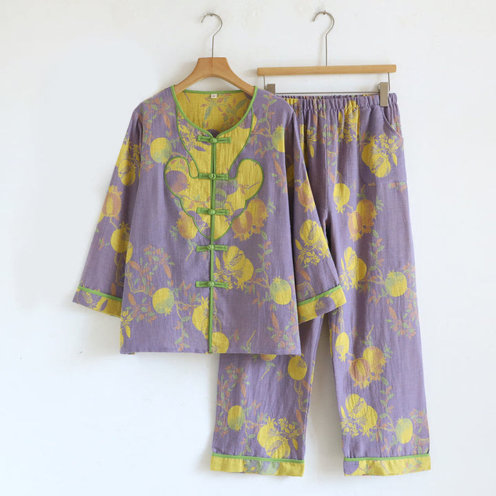 Conjunto de camisa tipo cárdigan y pantalón de manga larga con estampado de botones de rana y bolsillos, de algodón , con Buddha Stones (2 piezas).  - Morado medio - US8-10, UK/AU12-14, EU40-42 (XL) - image 21