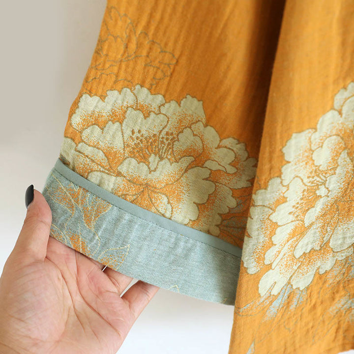 Conjunto de camisa tipo cárdigan y pantalón de manga larga con estampado de botones de rana y bolsillos, de algodón , con Buddha Stones (2 piezas).  - image 6