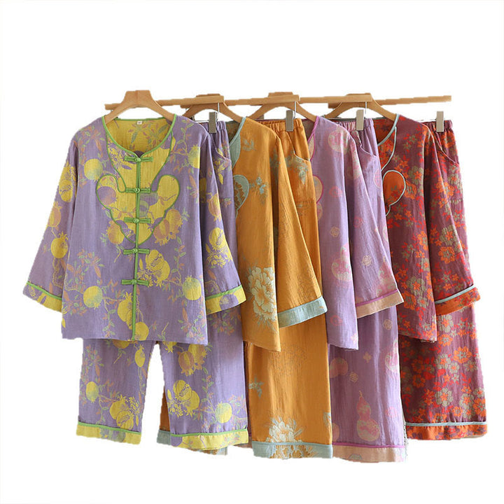 Conjunto de camisa tipo cárdigan y pantalón de manga larga con estampado de botones de rana y bolsillos, de algodón , con Buddha Stones (2 piezas).  - image 26