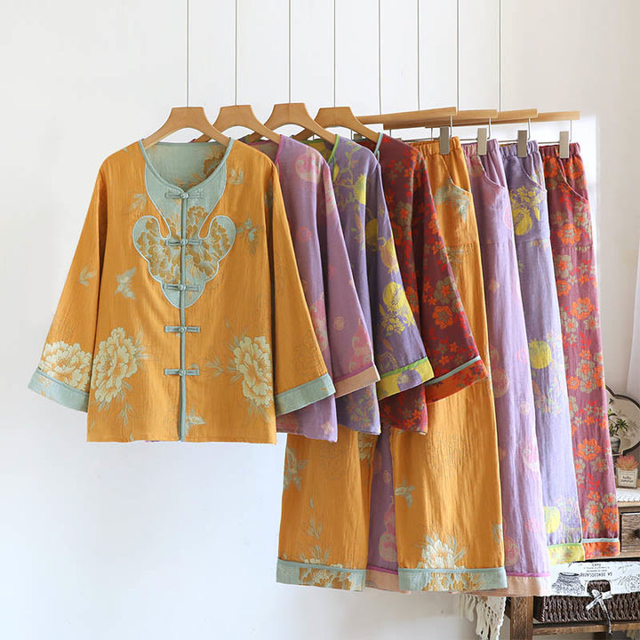 Conjunto de camisa tipo cárdigan y pantalón de manga larga con estampado de botones de rana y bolsillos, de algodón , con Buddha Stones (2 piezas).  - image 24