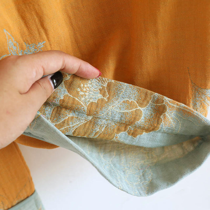 Conjunto de camisa tipo cárdigan y pantalón de manga larga con estampado de botones de rana y bolsillos, de algodón , con Buddha Stones (2 piezas).  - image 7