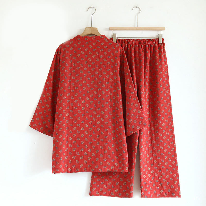 Conjunto de camisa y pantalón de manga larga con botones de rana, estampado floral colorido y bolsillos, de algodón puro, con estampado de Buddha Stones (2 piezas).  - image 6