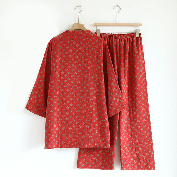 Conjunto de camisa y pantalón de manga larga con botones de rana, estampado floral colorido y bolsillos, de algodón puro, con estampado de Buddha Stones (2 piezas).  - image 6