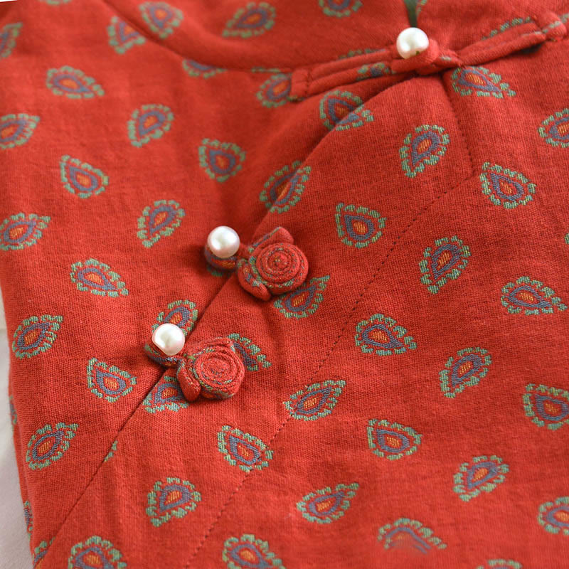 Conjunto de camisa y pantalón de manga larga con botones de rana, estampado floral colorido y bolsillos, de algodón puro, con estampado de Buddha Stones (2 piezas).  - image 11
