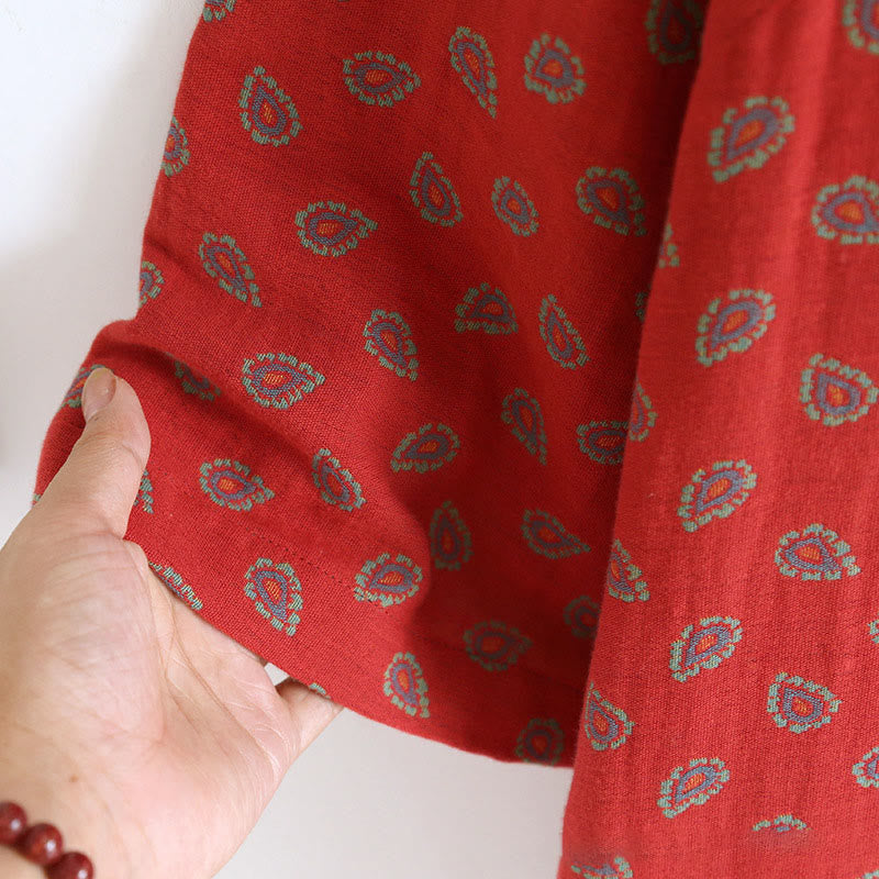 Conjunto de camisa y pantalón de manga larga con botones de rana, estampado floral colorido y bolsillos, de algodón puro, con estampado de Buddha Stones (2 piezas).  - image 12