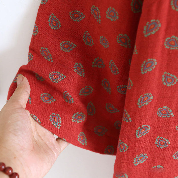 Conjunto de camisa y pantalón de manga larga con botones de rana, estampado floral colorido y bolsillos, de algodón puro, con estampado de Buddha Stones (2 piezas).  - image 12