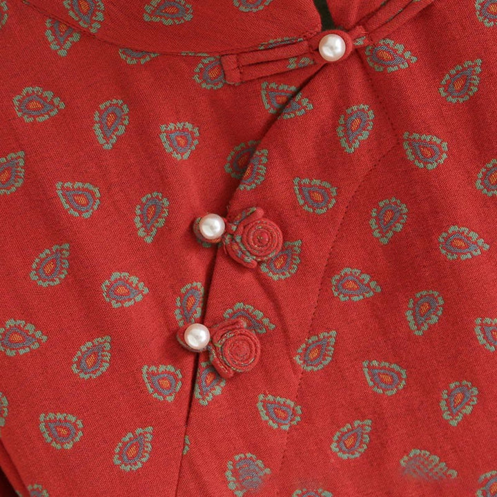 Conjunto de camisa y pantalón de manga larga con botones de rana, estampado floral colorido y bolsillos, de algodón puro, con estampado de Buddha Stones (2 piezas).  - image 10