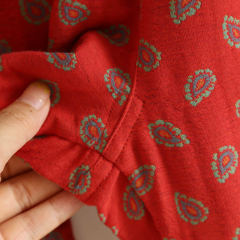 Conjunto de camisa y pantalón de manga larga con botones de rana, estampado floral colorido y bolsillos, de algodón puro, con estampado de Buddha Stones (2 piezas).  - image 14