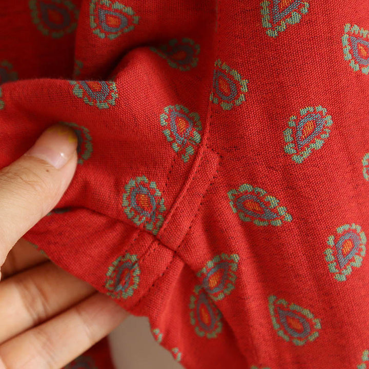 Conjunto de camisa y pantalón de manga larga con botones de rana, estampado floral colorido y bolsillos, de algodón puro, con estampado de Buddha Stones (2 piezas).  - image 14