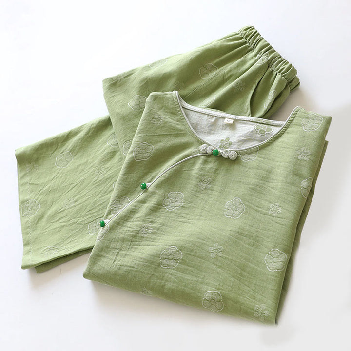 Conjunto de camisa y pantalón de algodón de 2 piezas con estampado floral, cuello redondo y botones, manga larga y bolsillos , Buddha Stones.  - image 5