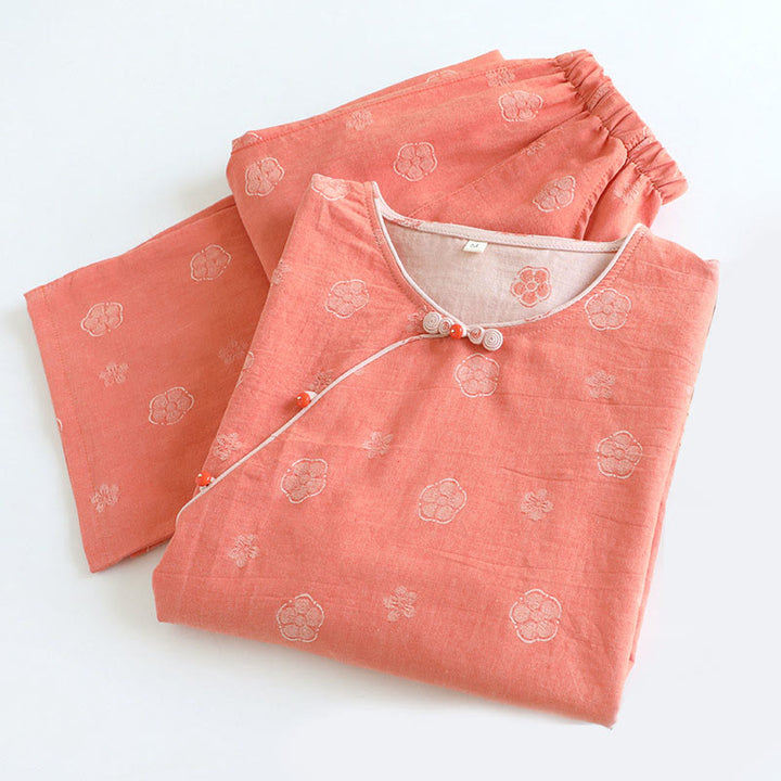 Conjunto de camisa y pantalón de algodón de 2 piezas con estampado floral, cuello redondo y botones, manga larga y bolsillos , Buddha Stones.  - image 3