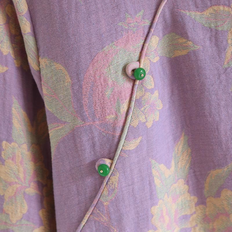 Conjunto de camisa y pantalón de algodón de 2 piezas con estampado floral, cuello redondo y botones, manga larga y bolsillos , Buddha Stones.  - image 11