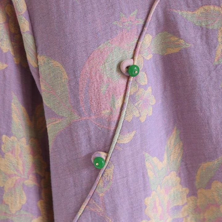 Conjunto de camisa y pantalón de algodón de 2 piezas con estampado floral, cuello redondo y botones, manga larga y bolsillos , Buddha Stones.  - image 11