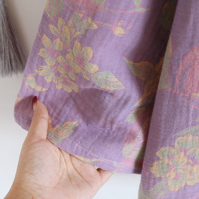 Conjunto de camisa y pantalón de algodón de 2 piezas con estampado floral, cuello redondo y botones, manga larga y bolsillos , Buddha Stones.  - image 12