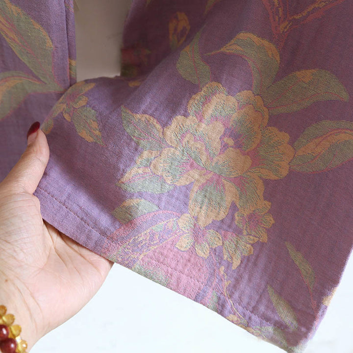 Conjunto de camisa y pantalón de algodón de 2 piezas con estampado floral, cuello redondo y botones, manga larga y bolsillos , Buddha Stones.  - image 18