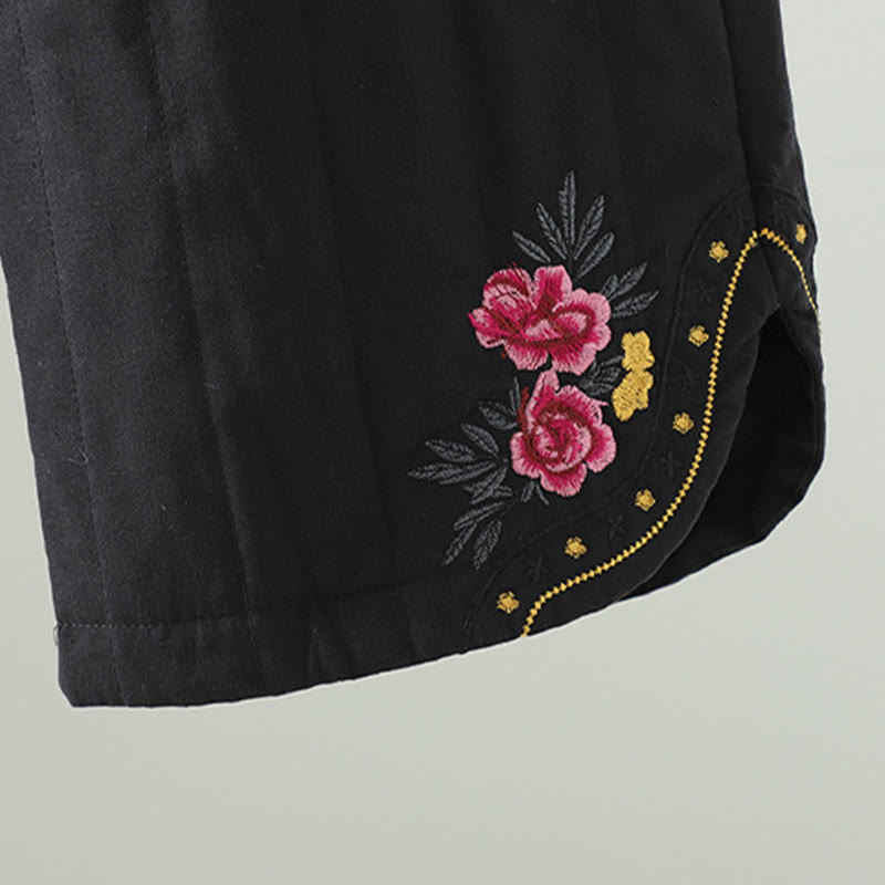 Pantalones térmicos de algodón para mujer con bordado étnico floral de Buddha Stones y bolsillos - image 14