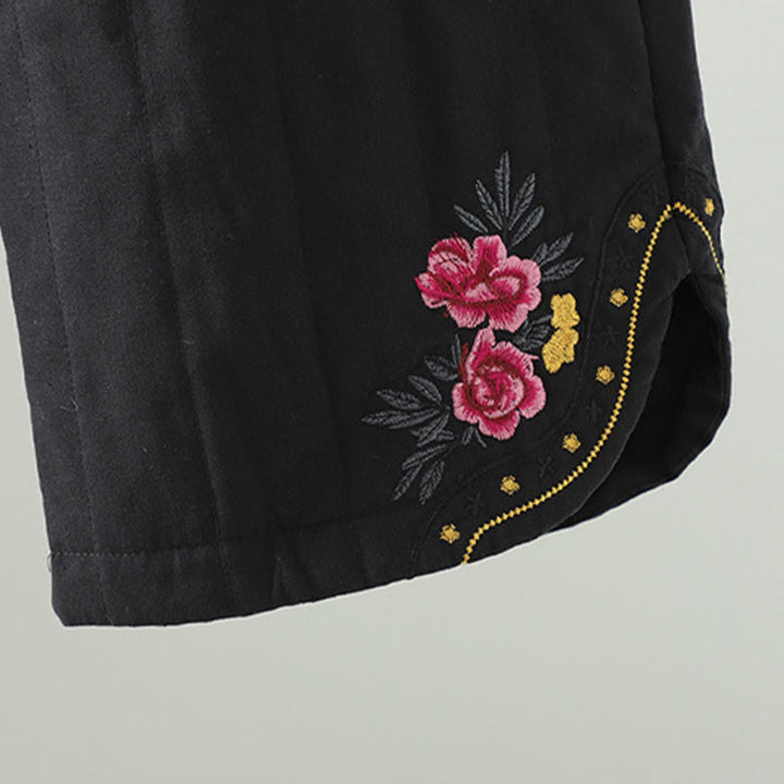 Pantalones térmicos de algodón para mujer con bordado étnico floral de Buddha Stones y bolsillos - image 14