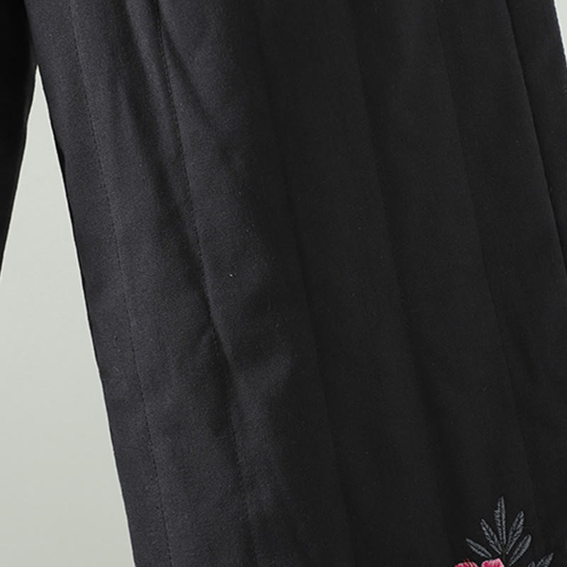 Pantalones térmicos de algodón para mujer con bordado étnico floral de Buddha Stones y bolsillos - image 13