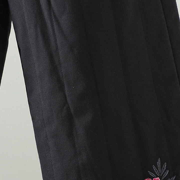 Pantalones térmicos de algodón para mujer con bordado étnico floral de Buddha Stones y bolsillos - image 13