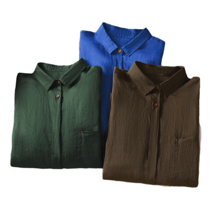 Camisa de manga larga para mujer con solapa y bolsillo, con estampado de Buddha Stones, ideal para el otoño. - image 27