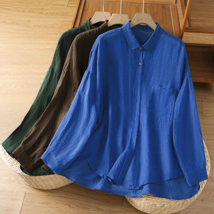 Camisa de manga larga para mujer con solapa y bolsillo, con estampado de Buddha Stones, ideal para el otoño. - image 0