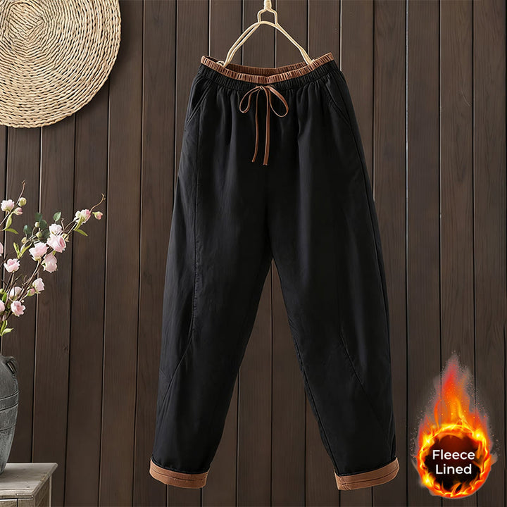 Pantalones térmicos tipo harem para mujer, lisos, de algodón con forro polar y estampado de Buddha Stones, con bolsillos. - Negro - US8-10，UK/AU12-14，EU40-42 (2XL) - image 1