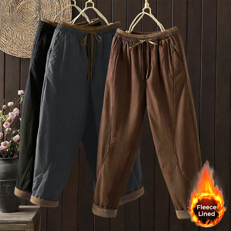 Pantalones térmicos tipo harem para mujer, lisos, de algodón con forro polar y estampado de Buddha Stones, con bolsillos. - image 0