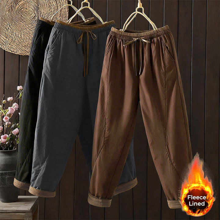 Pantalones térmicos tipo harem para mujer, lisos, de algodón con forro polar y estampado de Buddha Stones, con bolsillos. - image 0
