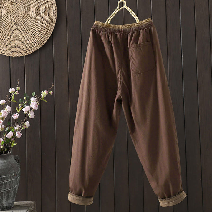 Pantalones térmicos tipo harem para mujer, lisos, de algodón con forro polar y estampado de Buddha Stones, con bolsillos. - image 6