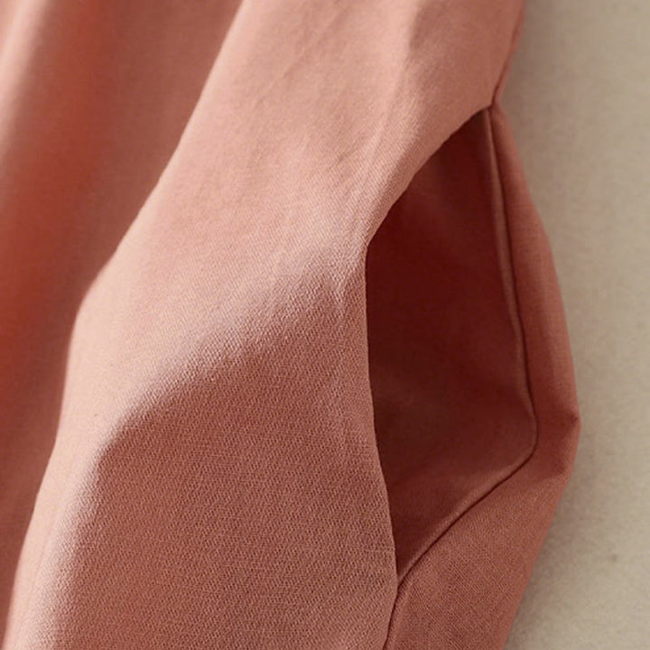 Vestido midi de algodón de manga larga con botones en la solapa, estampado de Buddha Stones y color liso otoñal, con bolsillos. - image 5