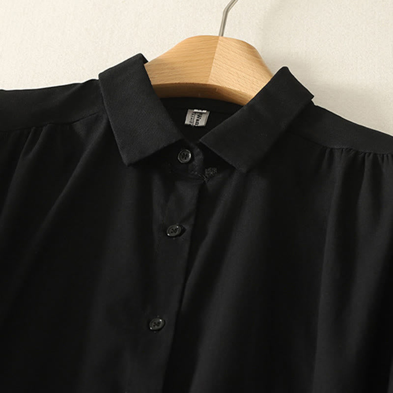 Vestido midi de algodón de manga larga con botones en la solapa, estampado de Buddha Stones y color liso otoñal, con bolsillos. - image 22