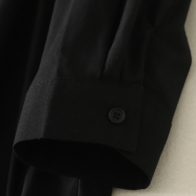 Vestido midi de algodón de manga larga con botones en la solapa, estampado de Buddha Stones y color liso otoñal, con bolsillos. - image 23