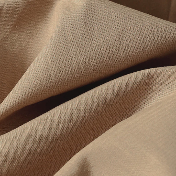 Vestido midi de algodón de manga larga con botones en la solapa, estampado de Buddha Stones y color liso otoñal, con bolsillos. - image 15