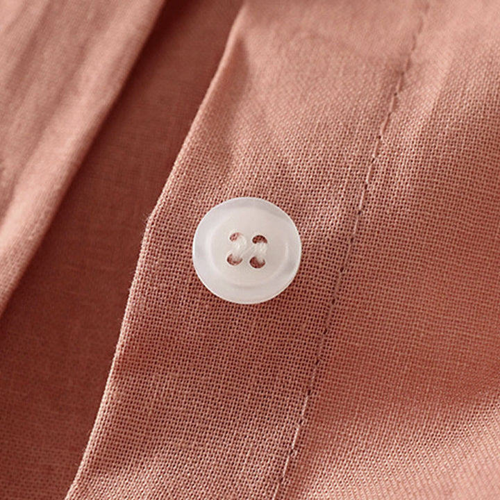 Vestido midi de algodón de manga larga con botones en la solapa, estampado de Buddha Stones y color liso otoñal, con bolsillos. - image 6