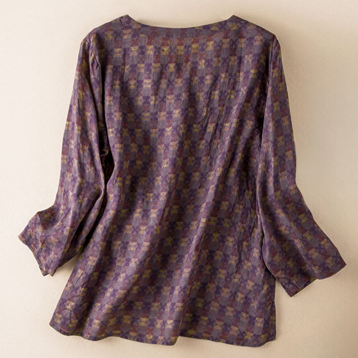 Camisa de manga larga para mujer con estampado floral y cuello en V de Buddha Stones Spring - image 3