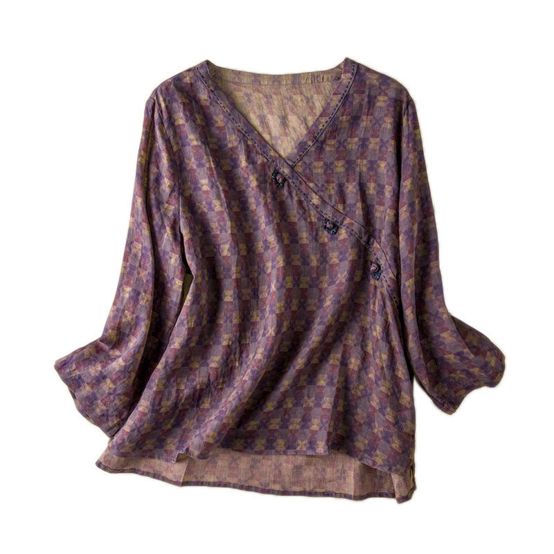 Camisa de manga larga para mujer con estampado floral y cuello en V de Buddha Stones Spring - image 18